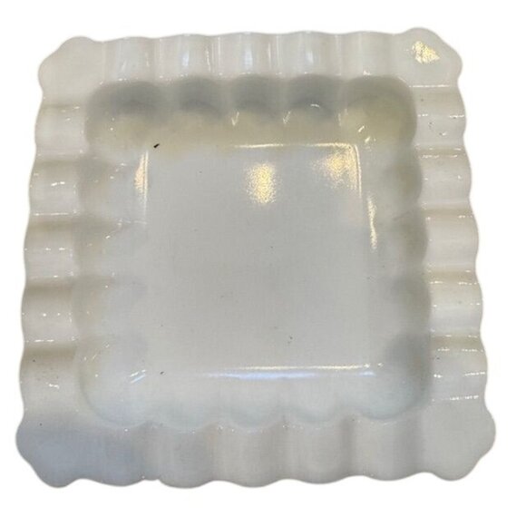 Vintage Fenton Glass Ashtray Hobnail White Milk Glass Square 5" - Picture 2 of 6